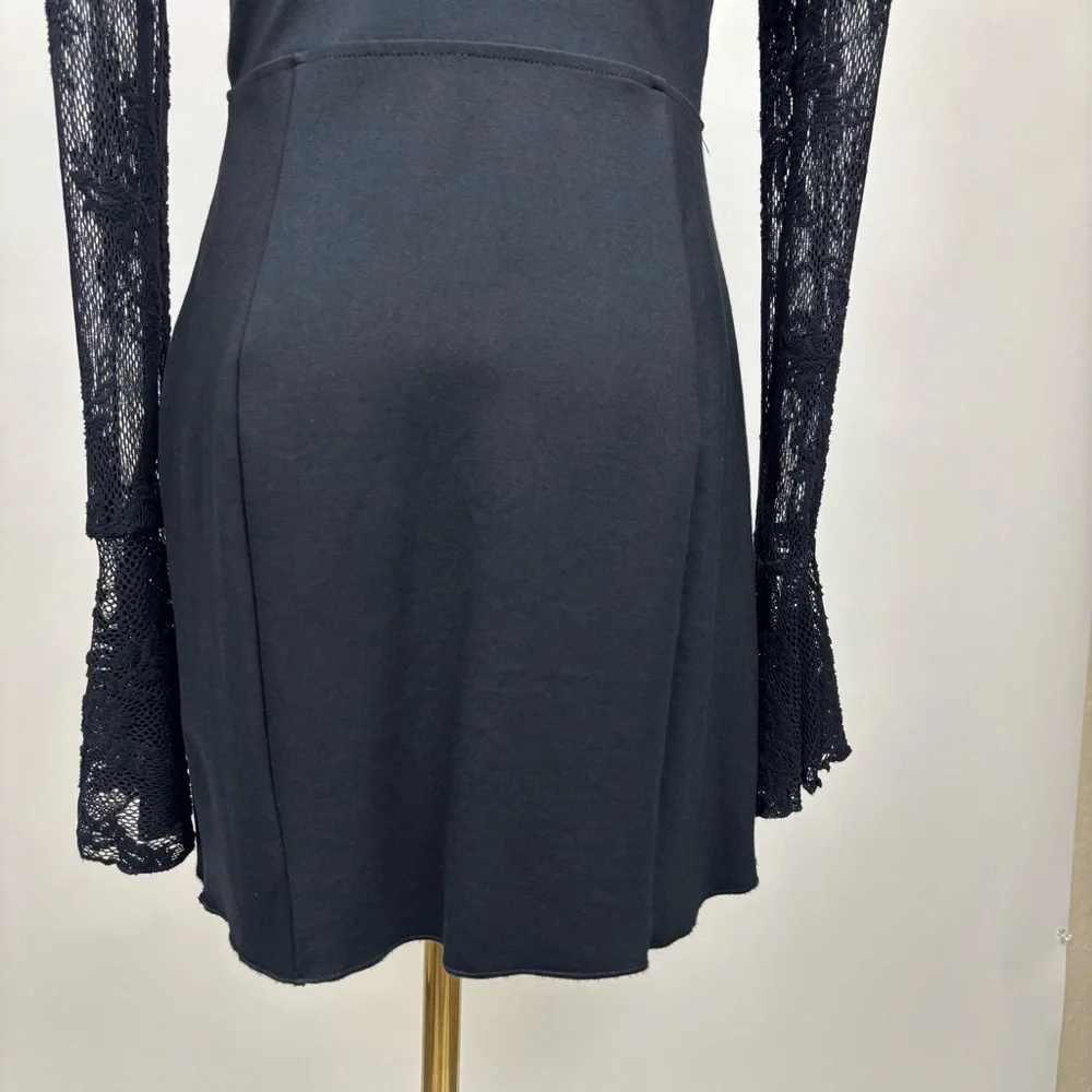 Free People It's Now or Never Lace Bodycon Dress Bell Sleeve Open Back Black S